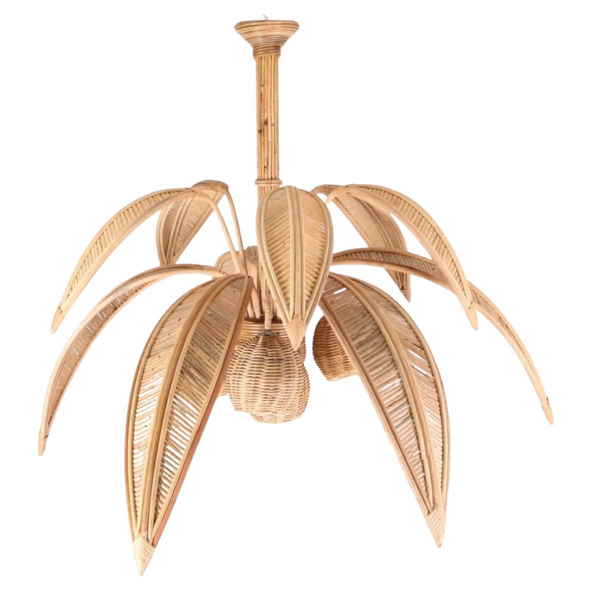 Rattan « coconut tree/palm tree » ceiling light For Sale