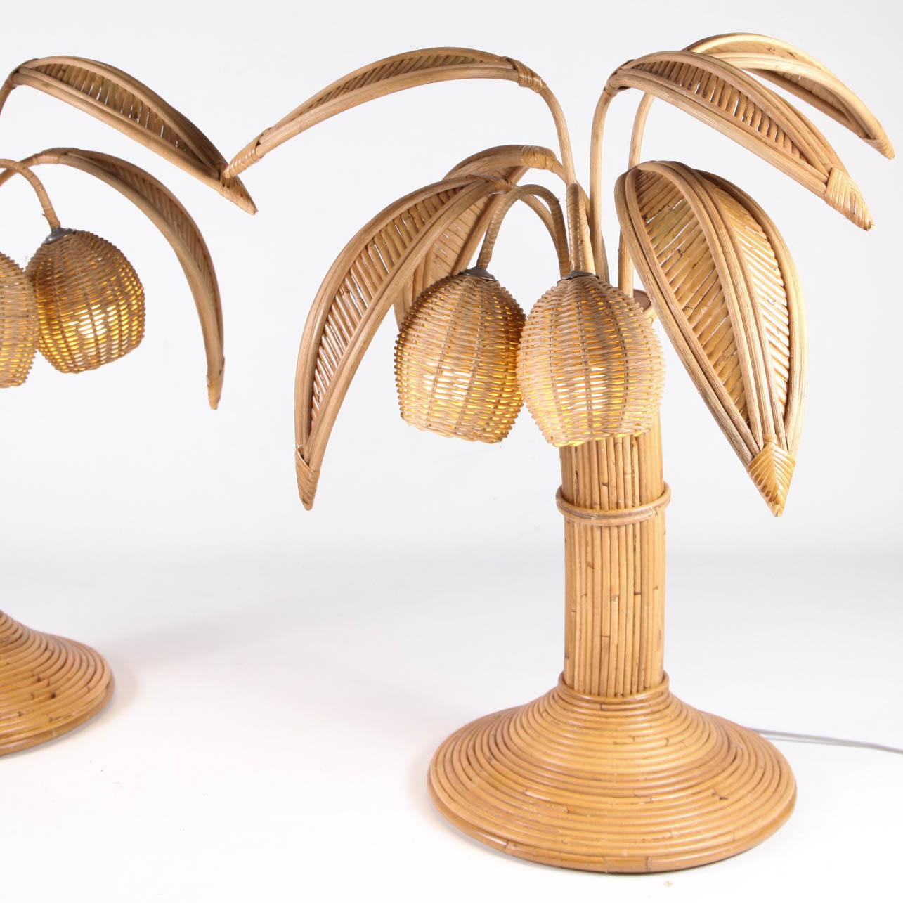 Européen Lampe de table en rotin, arbre de noix de coco / palmier en vente