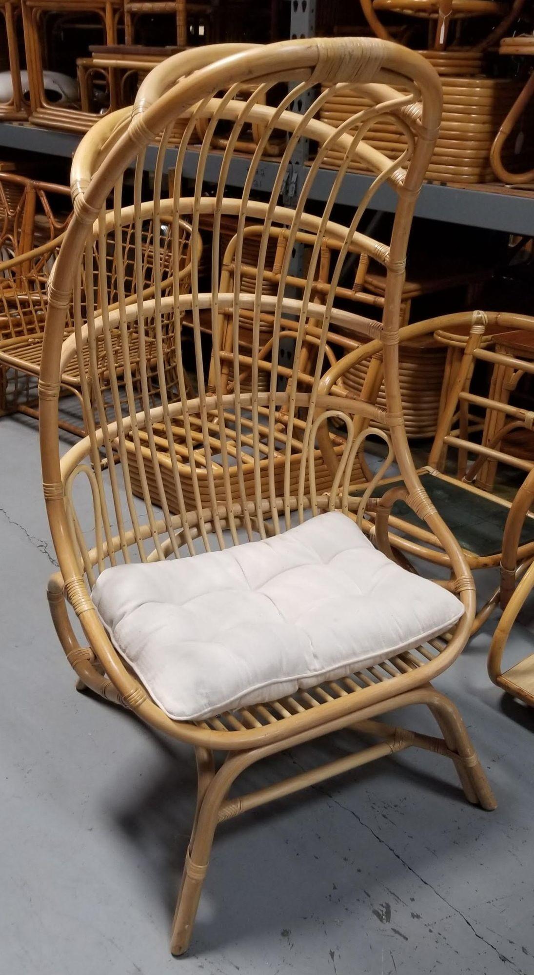 Mid-Century Modern Rattan Cocoon Chair with Cushion For Sale