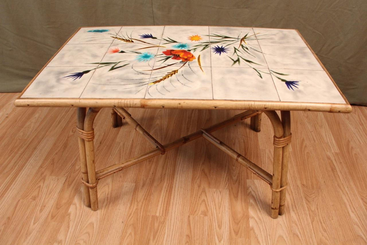 Rattan Coffee Table by Audoux Minet and Georges Chassin In Good Condition In charmes, FR