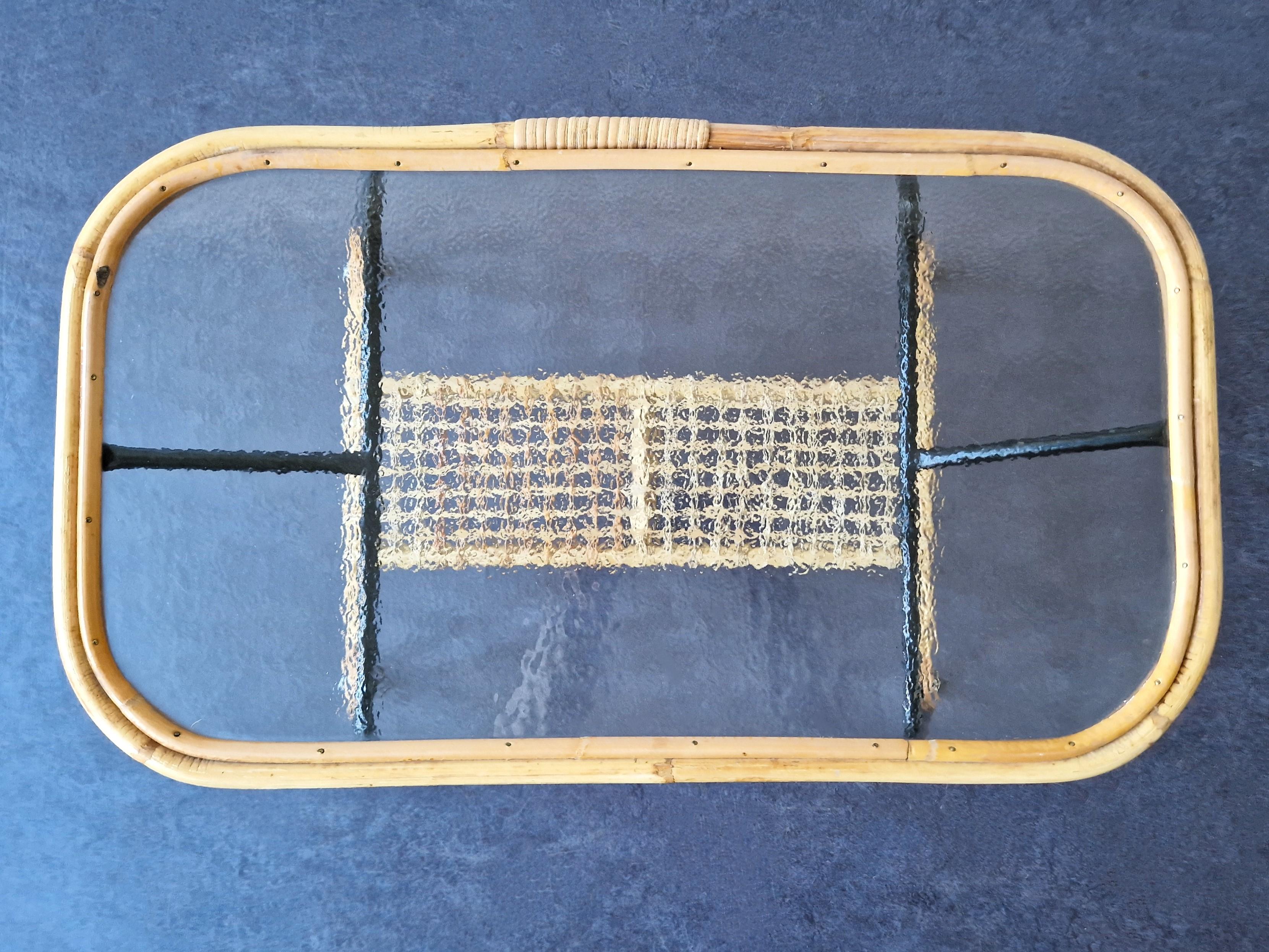 Dutch Rattan coffee table for Rohé Noordwolde, 1950's For Sale