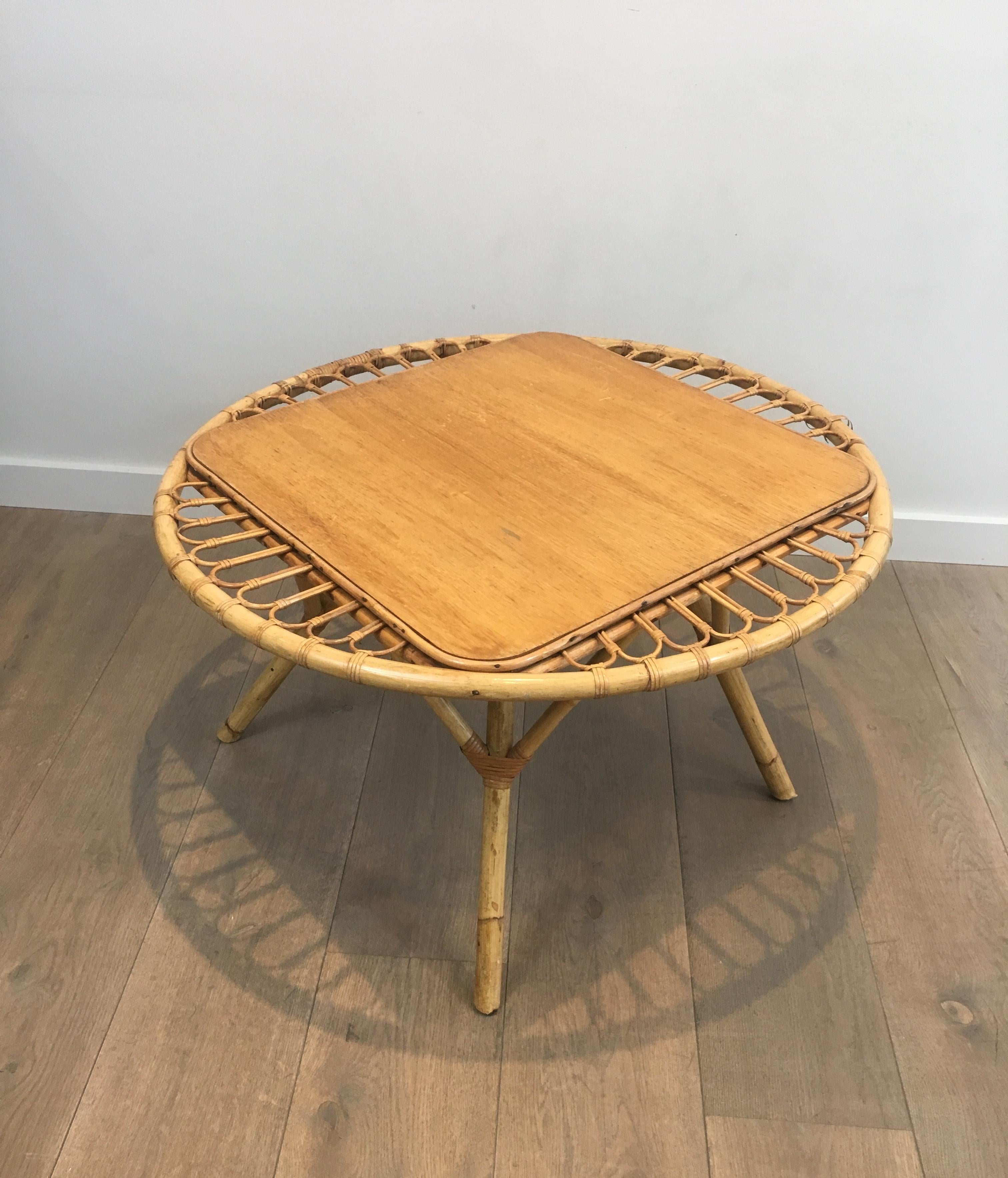 Mid-Century Modern Rattan Trampoline Coffee Table. French Work. Circa 1950 For Sale