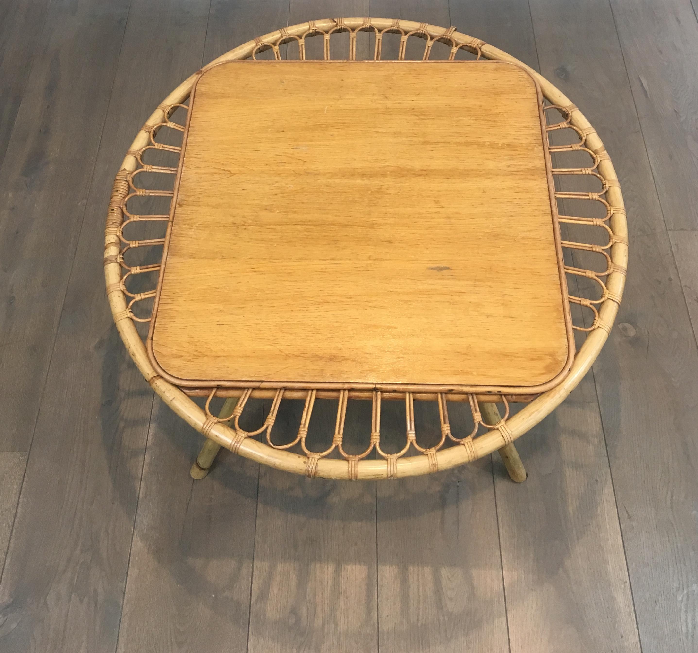 Mid-20th Century Rattan Trampoline Coffee Table. French Work. Circa 1950 For Sale