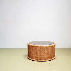 Rattan-Couchtisch, Glasplatte, Isamu Kenmochi für Yamakawa Rattan, Japan, 1970er Jahre