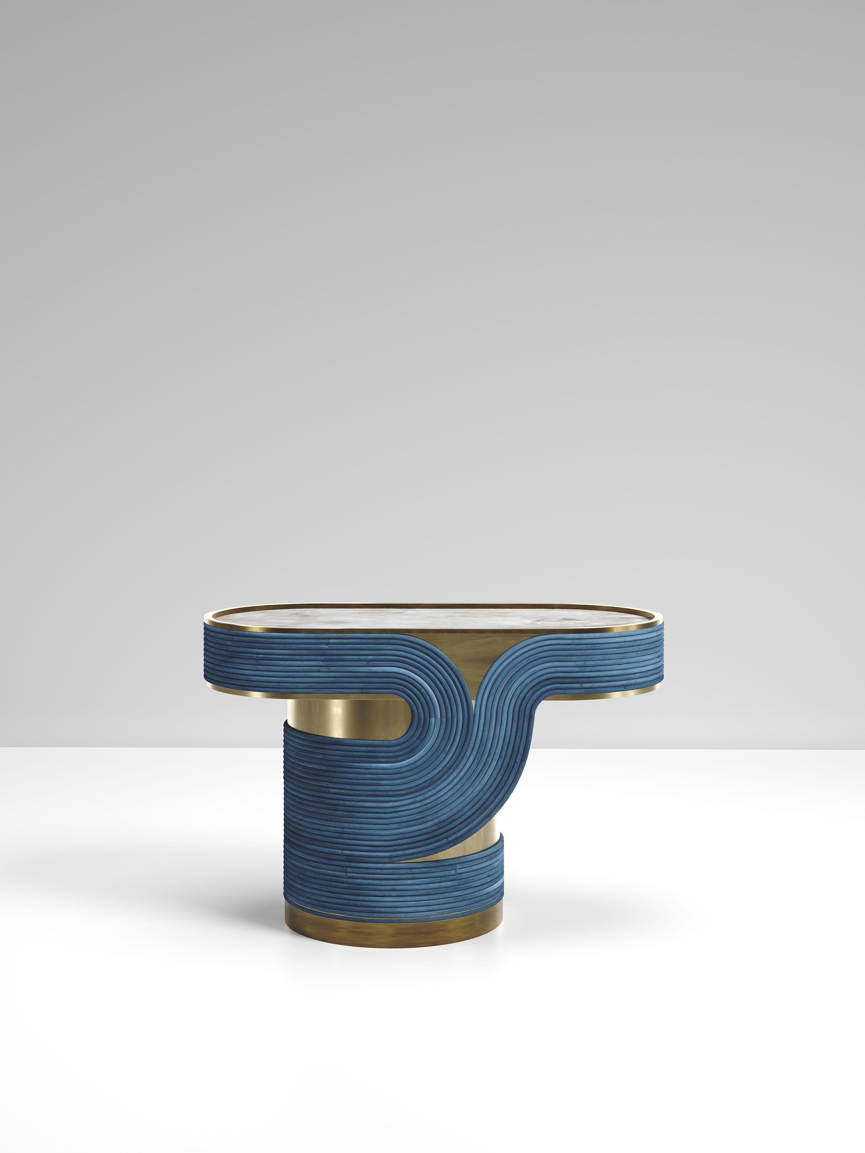 Table basse en rotin avec parchemin et incrustation en laiton Bronze-Patina de R&Y Augousti en vente 5