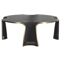 Rattan Coffee Table with Parchment and Bronze-Patina Brass Inlay by R&Y Augousti