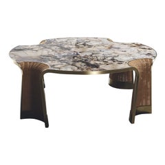 Rattan Coffee Table with Patagonia and Bronze-Patina Brass Inlay by R&Y Augousti