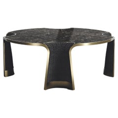 Rattan Coffee Table with Quartz and Bronze-Patina Brass Inlay by R&Y Augousti