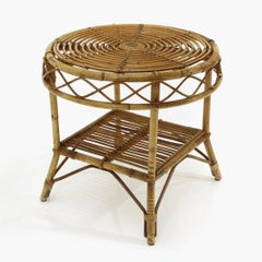 Rattan Coffee Table with Round Top, 1950s