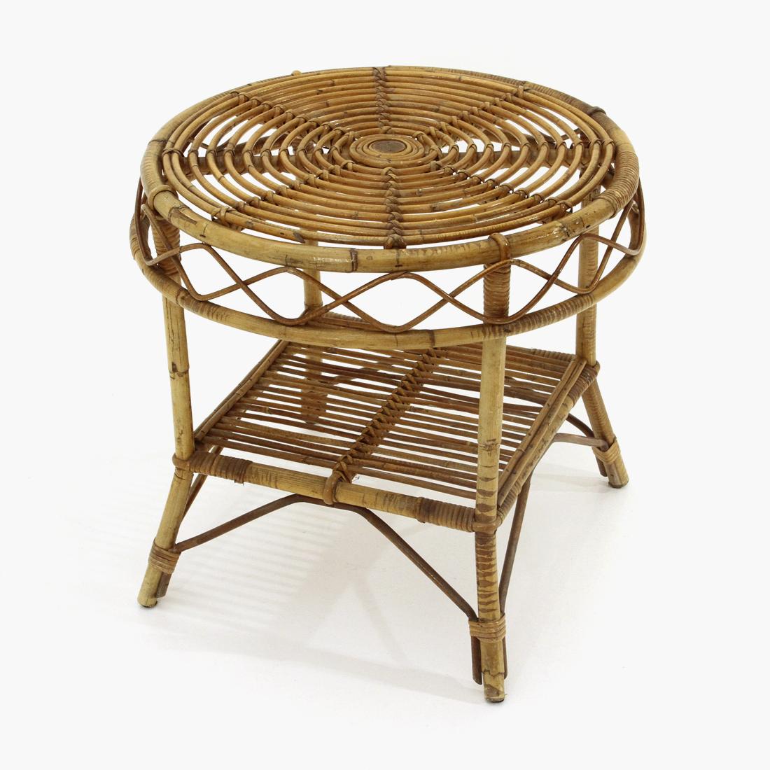 Mid-Century Modern Rattan Coffee Table with Round Top, 1950s For Sale