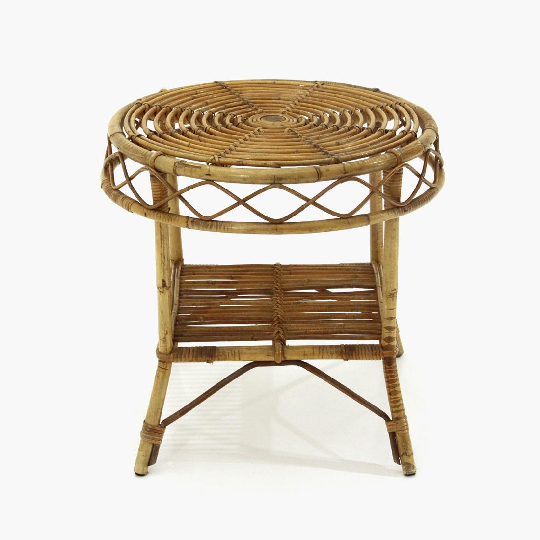 Italian Rattan Coffee Table with Round Top, 1950s For Sale