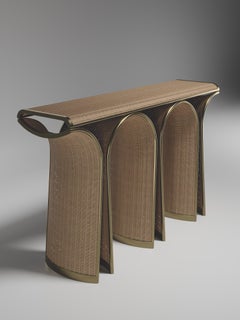 Konsole aus Rattan mit Bronze-Patina-Messing-Intarsien aus Messing von R&Y Augousti