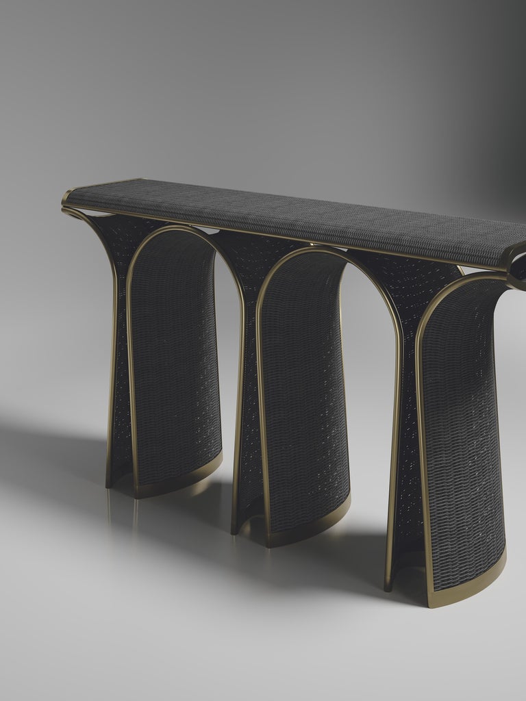 Rattan Console with Bronze-Patina Brass Inlay by R&Y Augousti For Sale ...