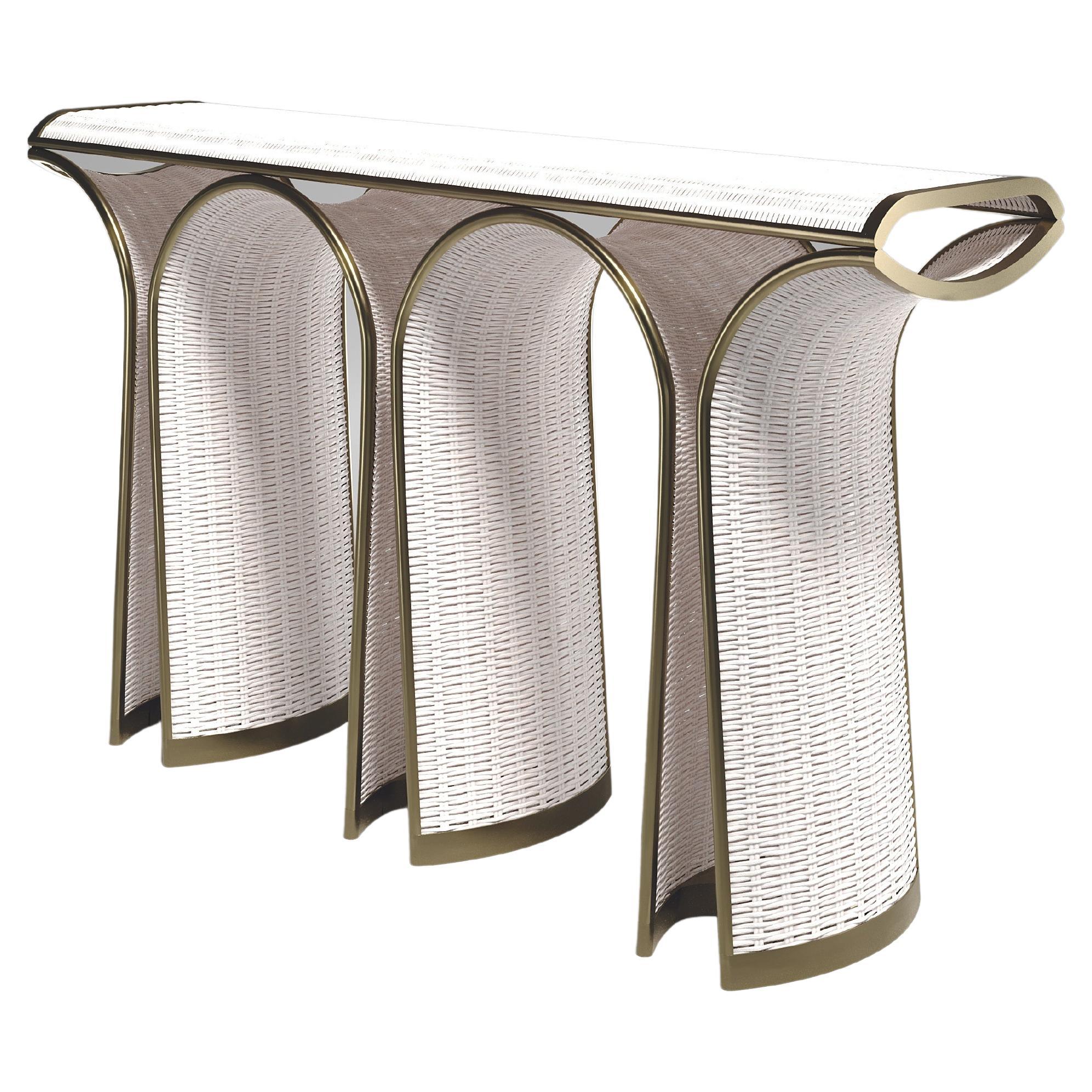Konsole aus Rattan mit Bronze-Patina-Messing-Intarsien aus Messing von R&Y Augousti