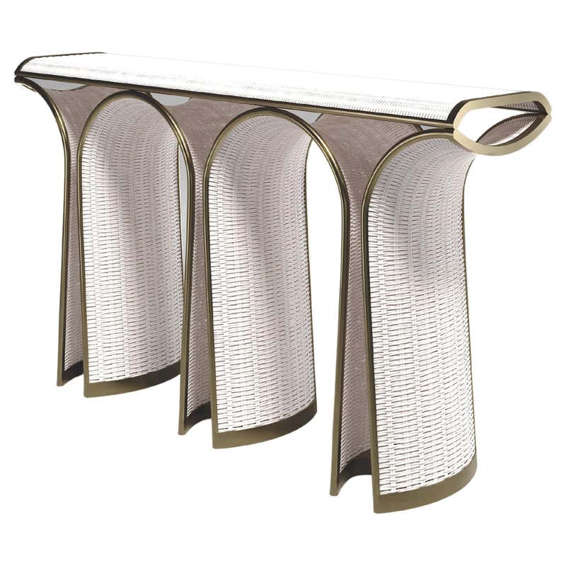 Rattan Console with Bronze-Patina Brass Inlay by R&Y Augousti For Sale ...