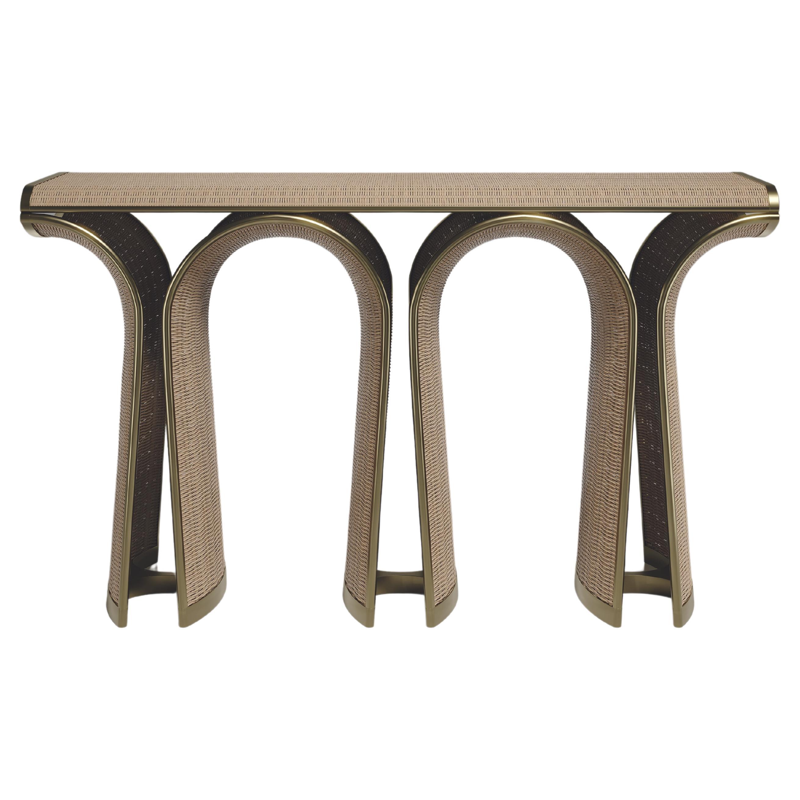 Konsole aus Rattan mit Bronze-Patina-Messing-Intarsien aus Messing von R&Y Augousti