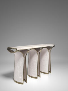 Konsole aus Rattan mit Pergament und Bronze-Patina-Messing-Intarsien aus Messing von R&Y Augousti