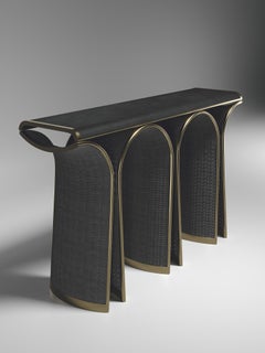 Rattan Console with Parchment and Bronze-Patina Brass Inlay by R&Y Augousti