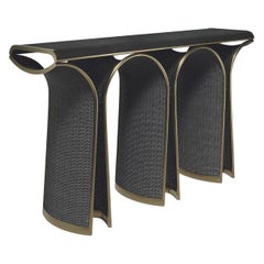 Rattan Console with Parchment and Bronze-Patina Brass Inlay by R&Y Augousti