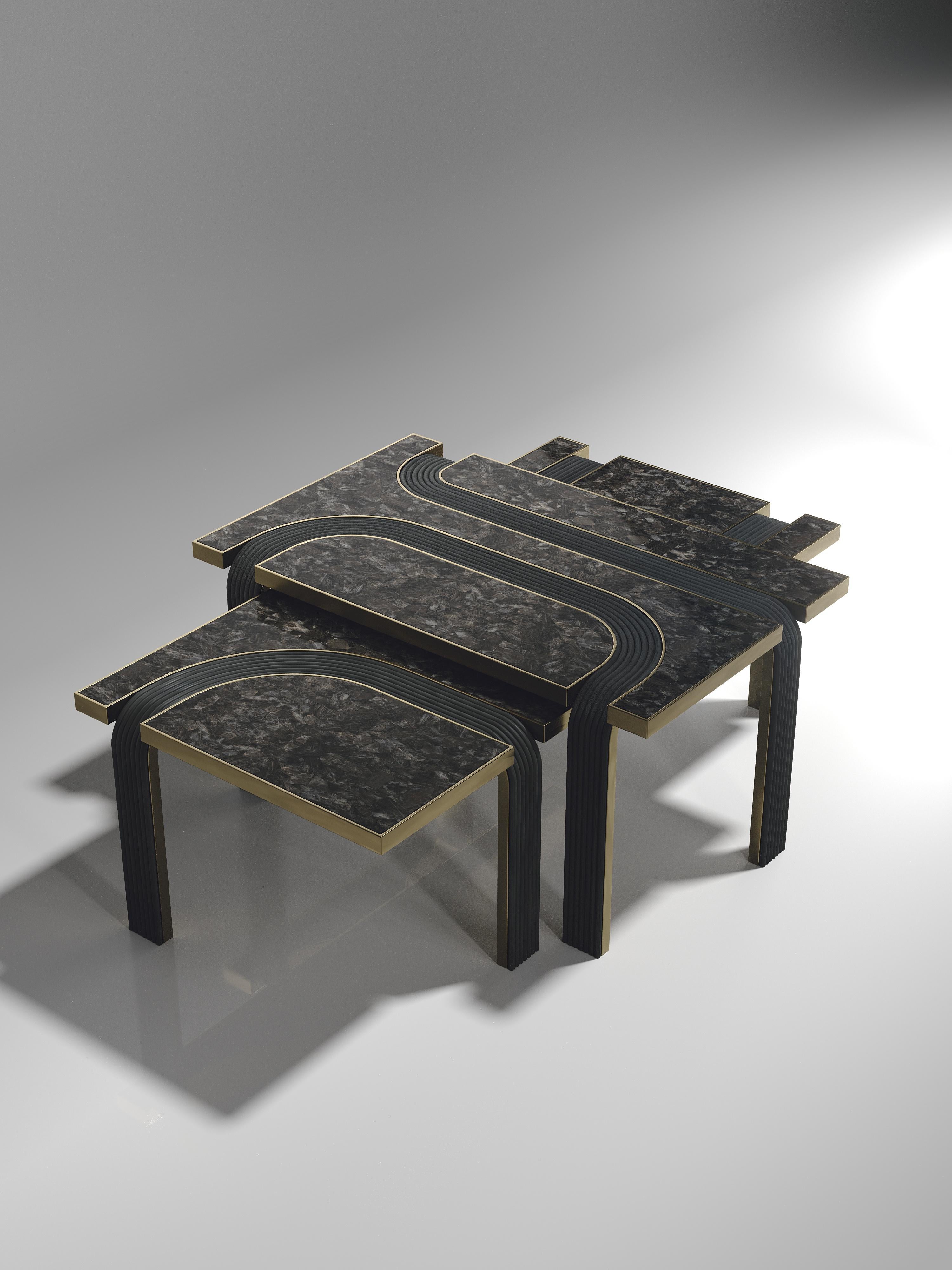 Konsole aus Rattan mit Muschel- und Bronze-Patina-Messing-Intarsien von R&Y Augousti im Angebot 10