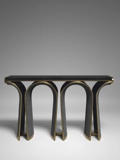 Rattan Console with Shell and Bronze-Patina Brass Inlay by R&Y Augousti