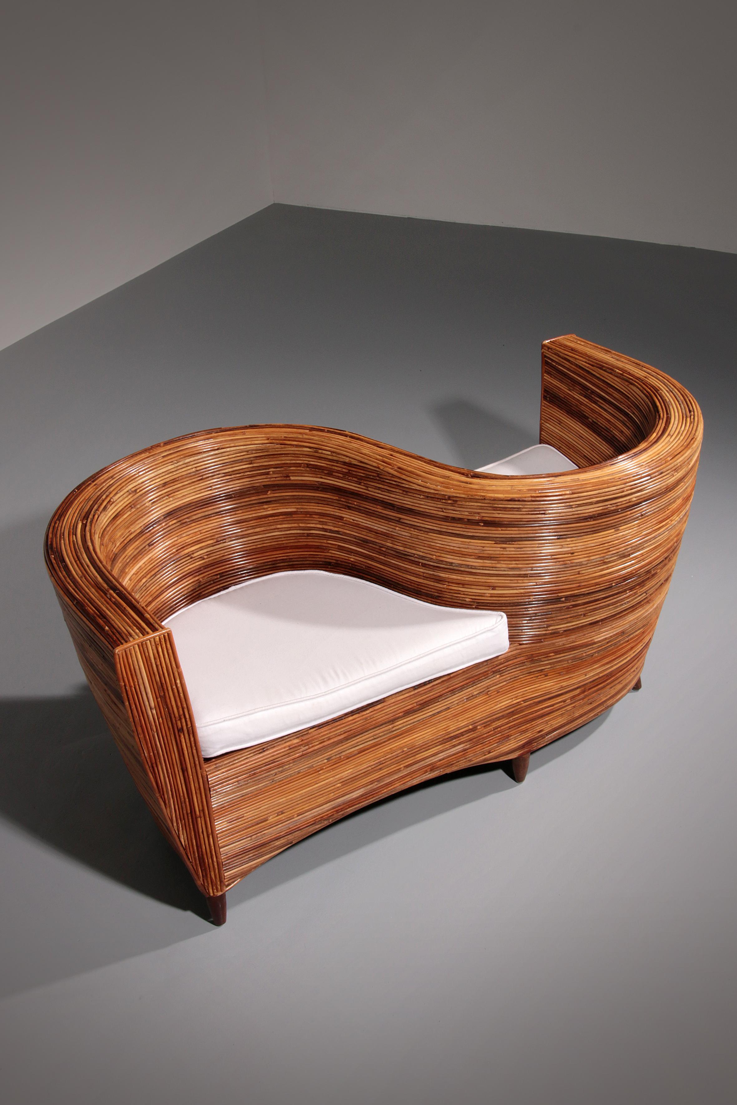 Bohemian Rattan Conversation Chair by Vivai del Sud, 1980s