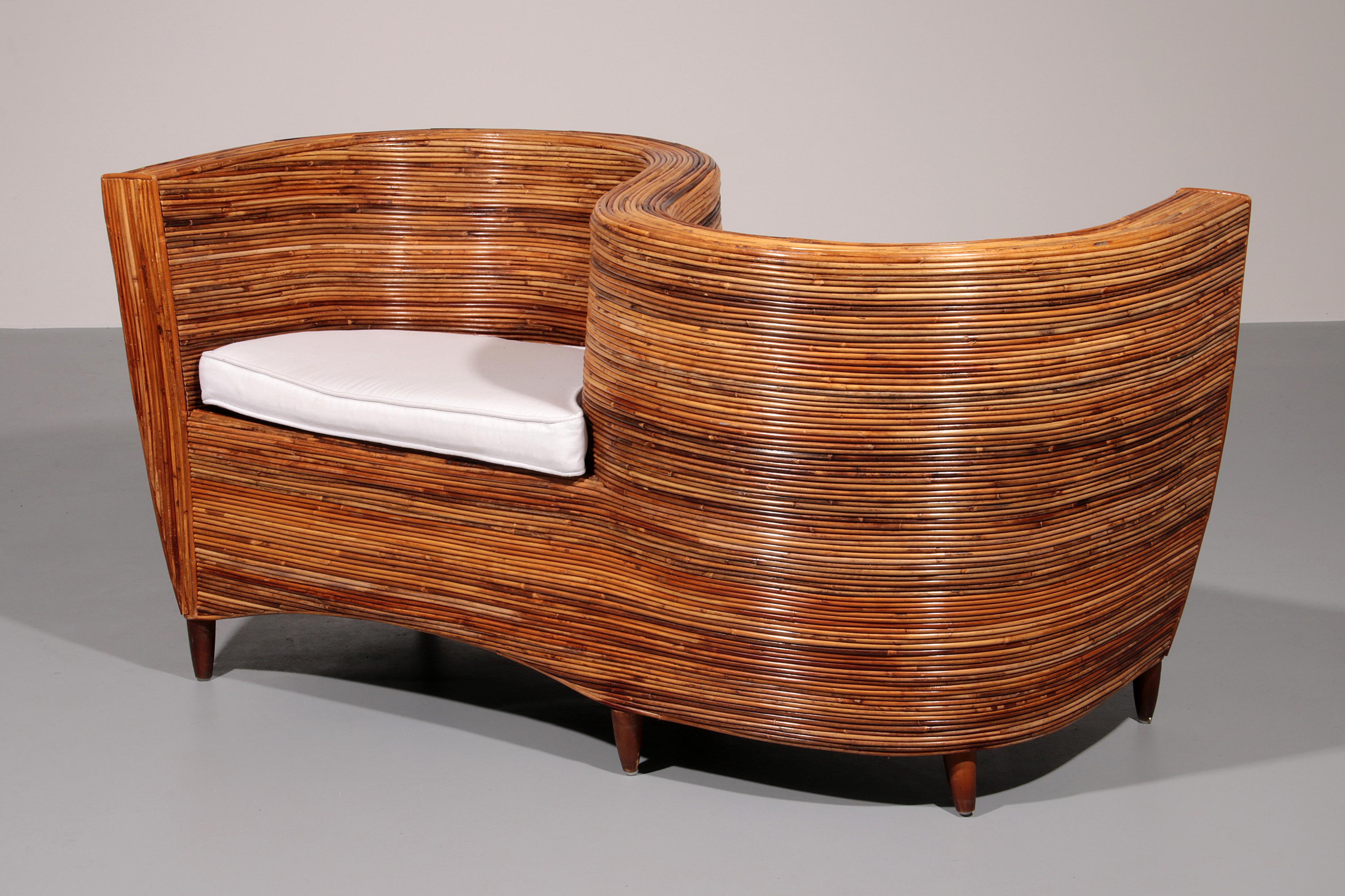 Italian Rattan Conversation Chair by Vivai del Sud, 1980s