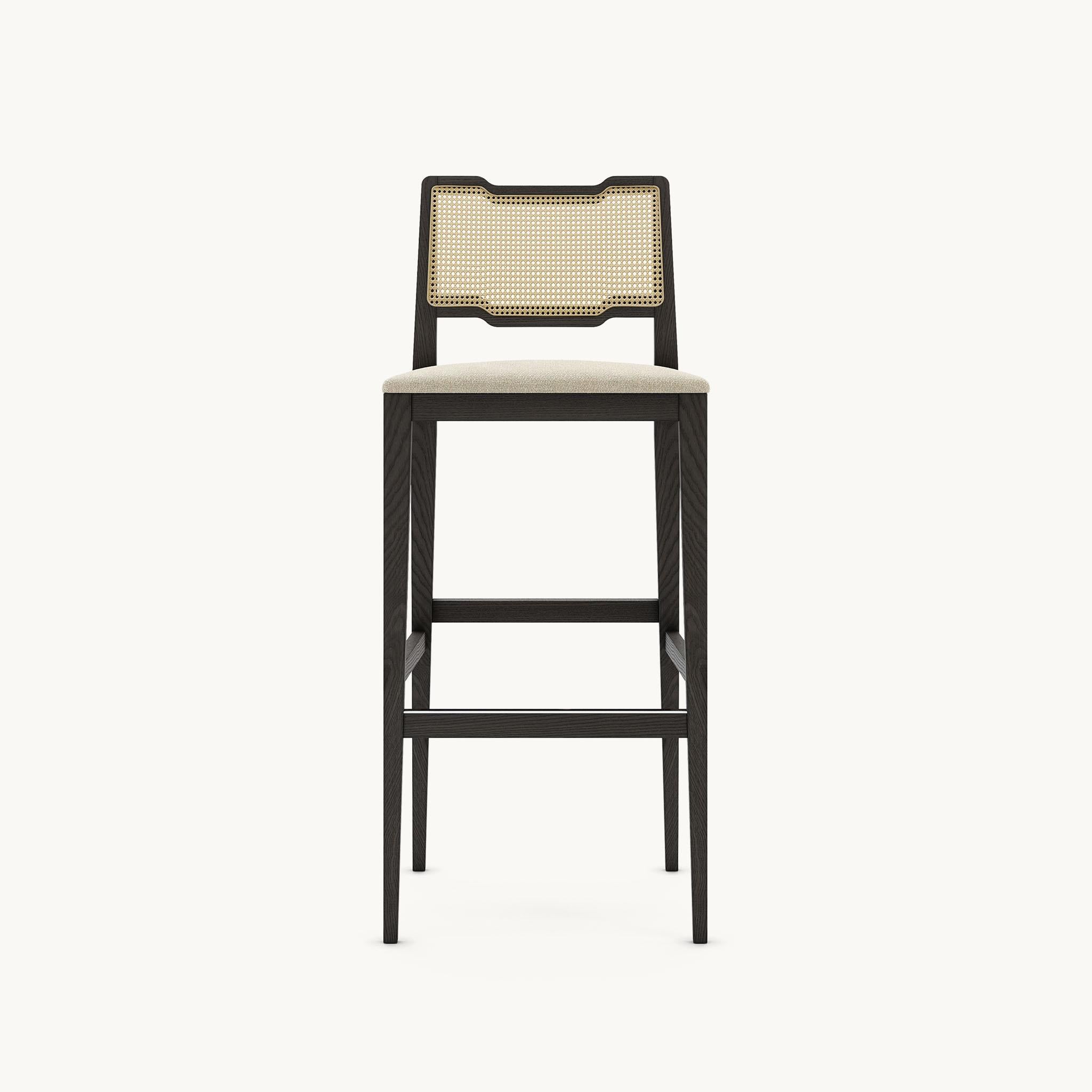 Rattan Counter Stool in Graphite Ash Frame and Velvet Seat Cushion For Sale 2