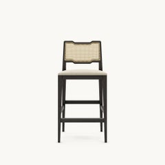 Rattan Counter Stool in Graphite Ash Frame and Velvet Seat Cushion