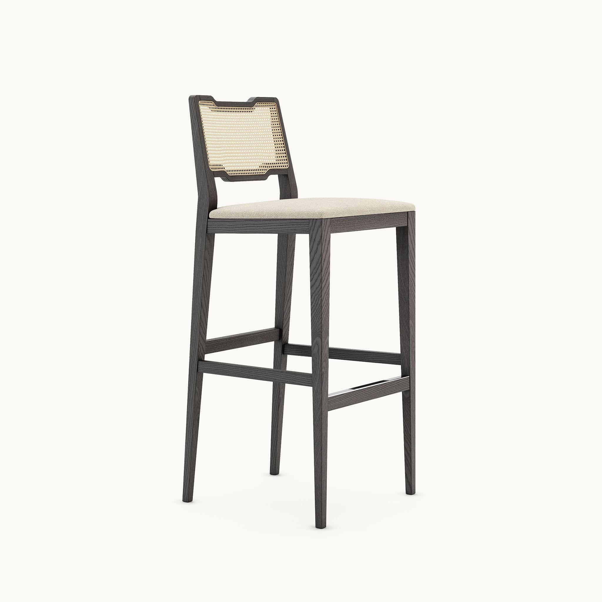 Modern Rattan Counter Stool in Graphite Ash Frame and Velvet Seat Cushion For Sale
