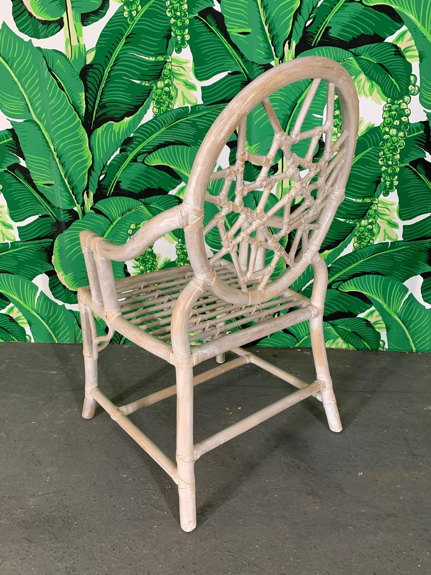 Rattan Cracked Ice Dining Chairs in the Manner of McGuire In Good Condition In Jacksonville, FL