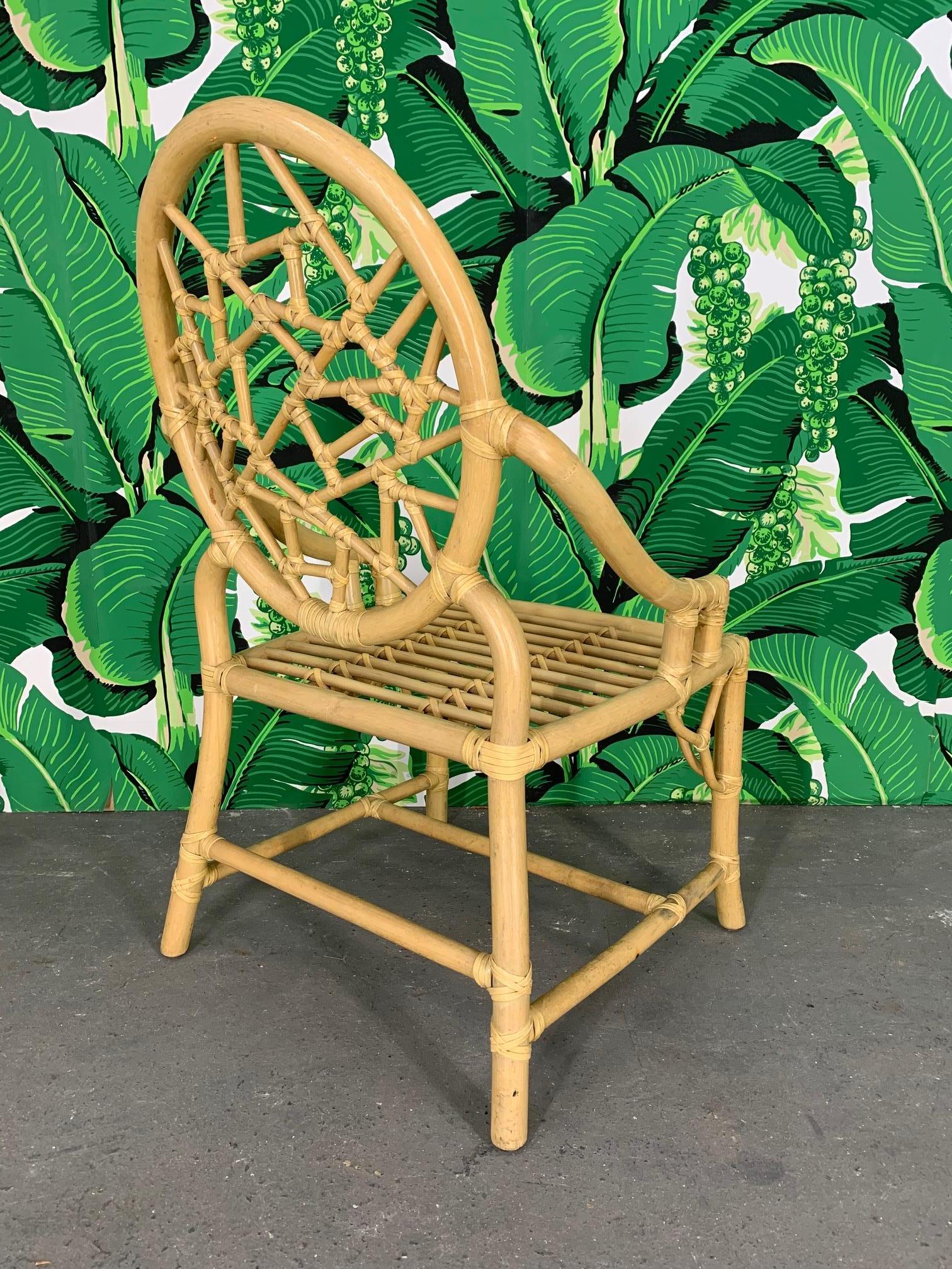 Rattan Cracked Ice Dining Chairs in the Manner of McGuire, Set of 4 In Good Condition In Jacksonville, FL