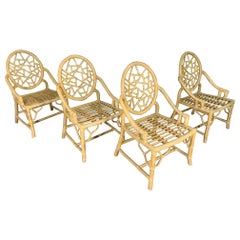 Rattan Cracked Ice Dining Chairs in the Manner of McGuire, Set of 4
