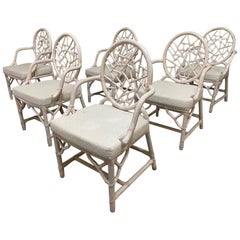 Rattan Cracked Ice Style Dining Chairs, Set of 6