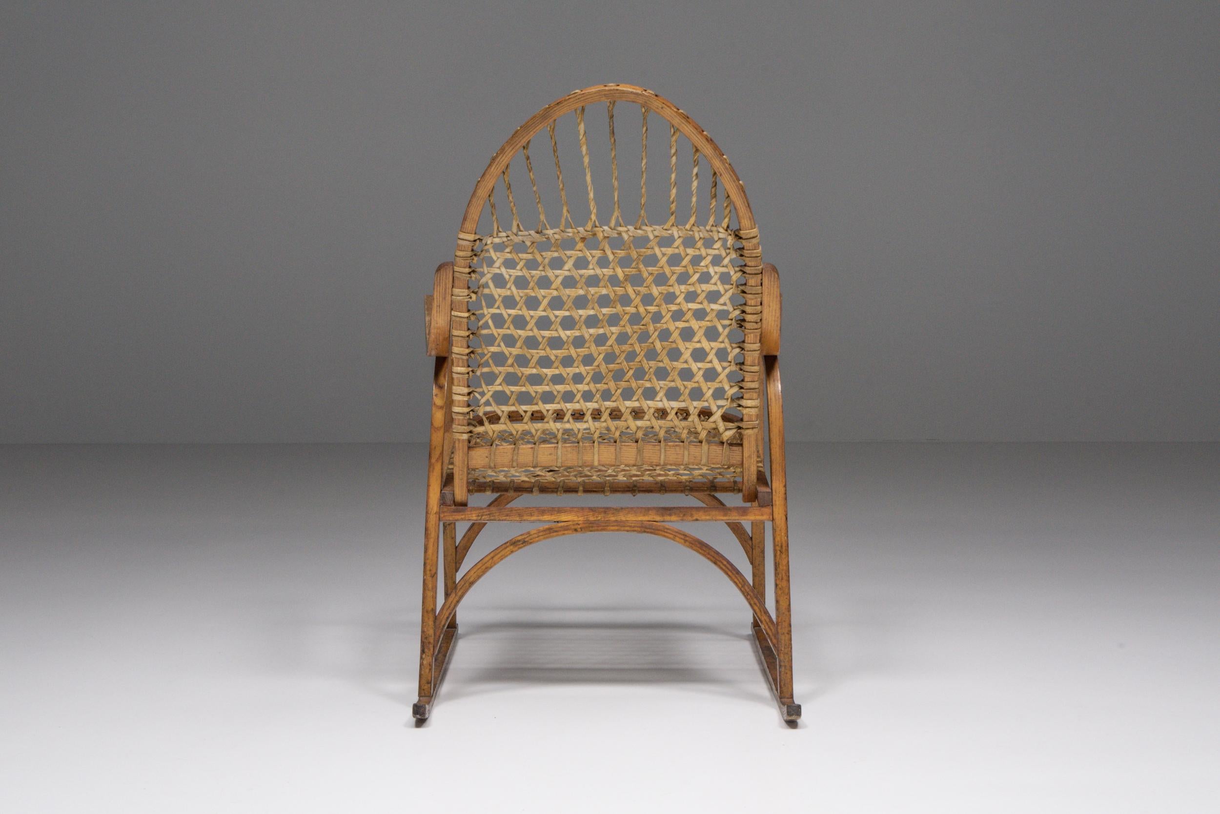 Wicker Rattan Craftsman Chair, French, Mid-Century Modern, 1950's
