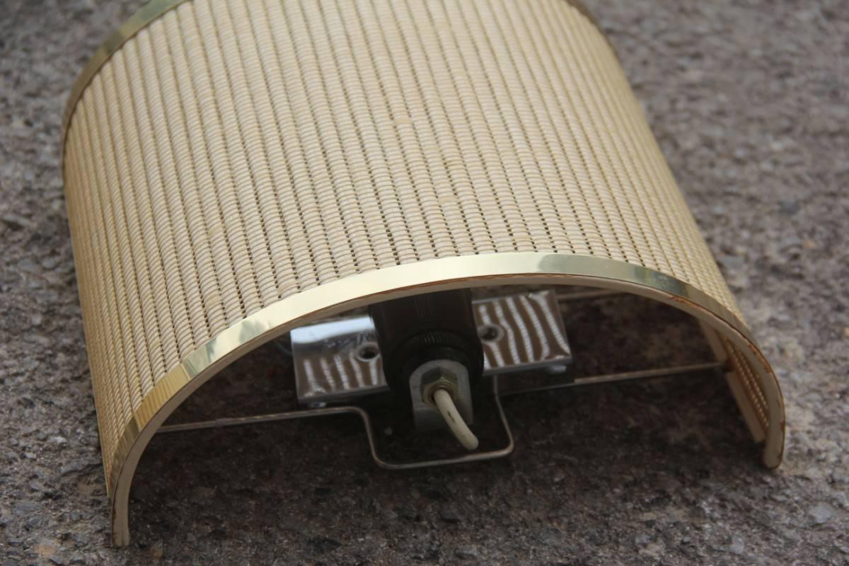 Mid-Century Modern Rattan Curved Wall Lamps and Very Elegant Brass 1970s 