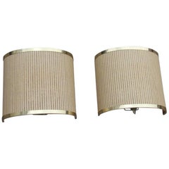 Rattan Curved Wall Lamps and Very Elegant Brass 1970s 