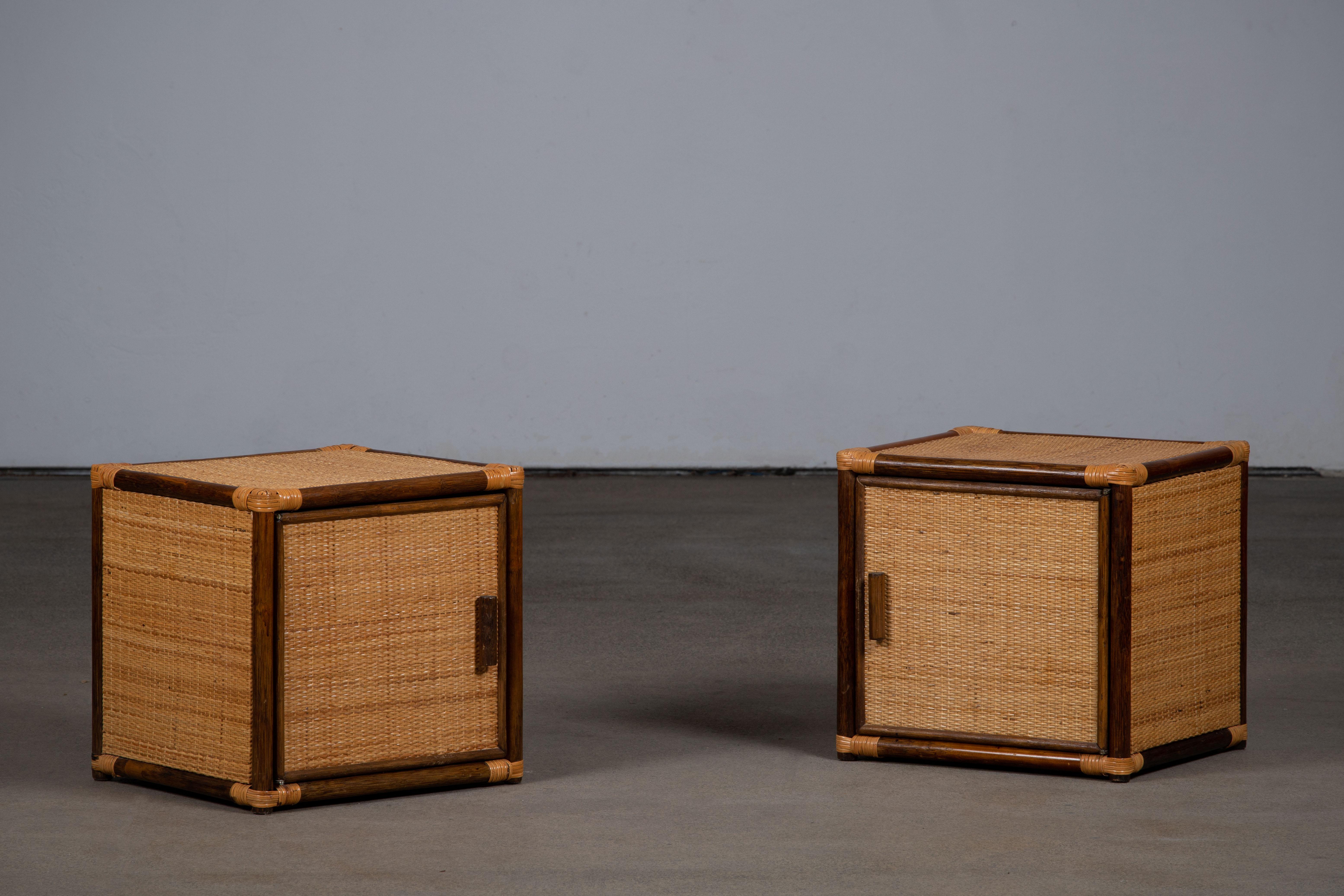 Rattan Dal Vera Inspired pair of Side Table or End Table, Italy, 1960s For Sale 1