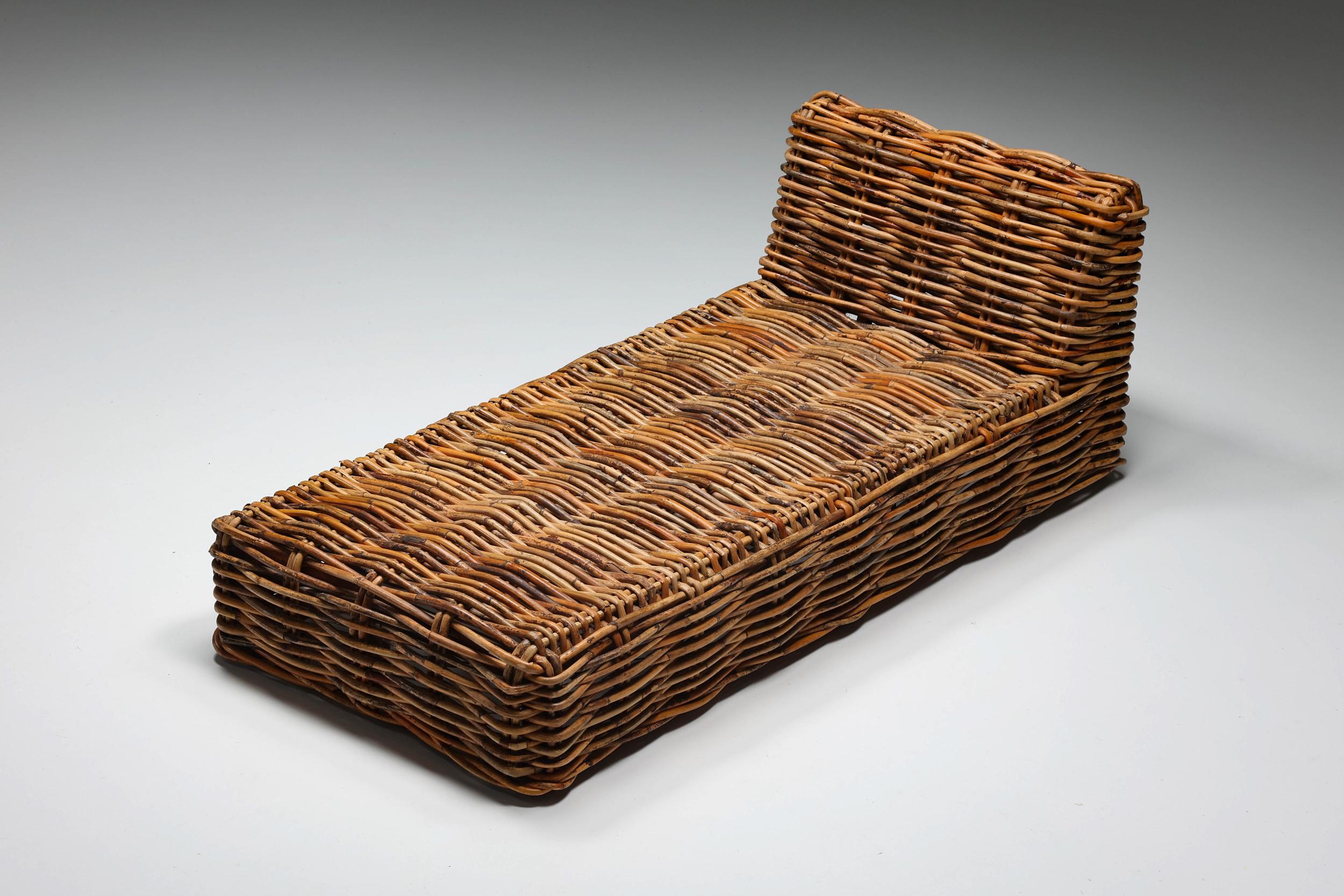 Italian Rattan Day Bed, Chaise Longues, 1960's, Mid-Century Modern