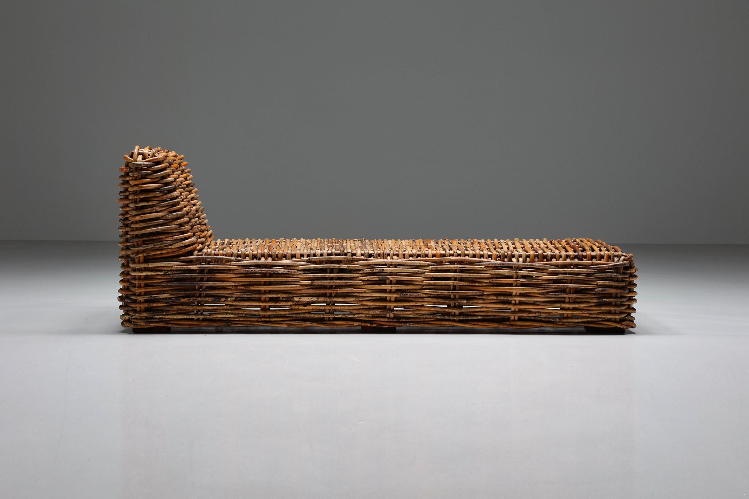 Mid-20th Century Rattan Day Bed, Chaise Longues, 1960's, Mid-Century Modern