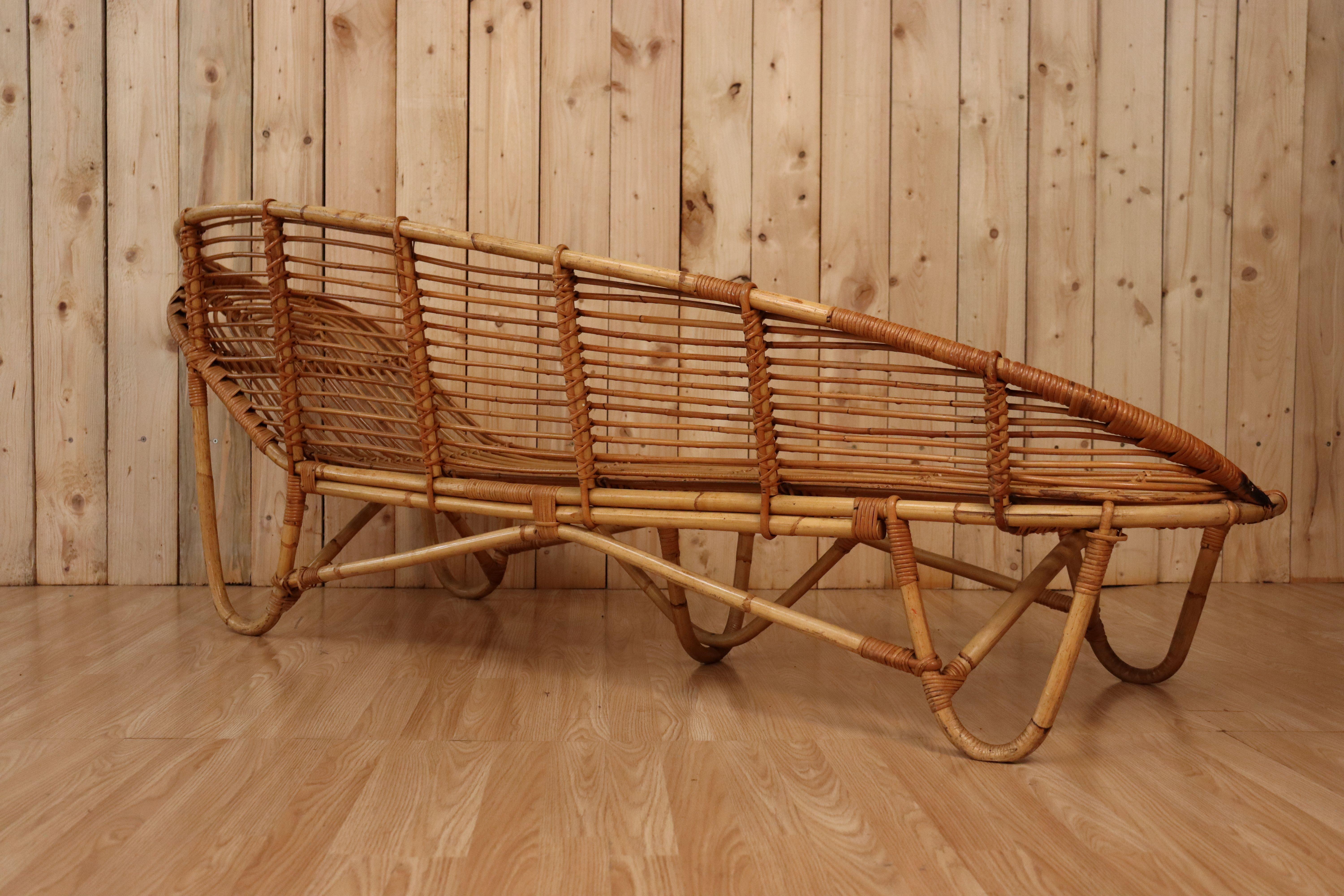 Bohemian Rattan Daybed 1960s For Sale