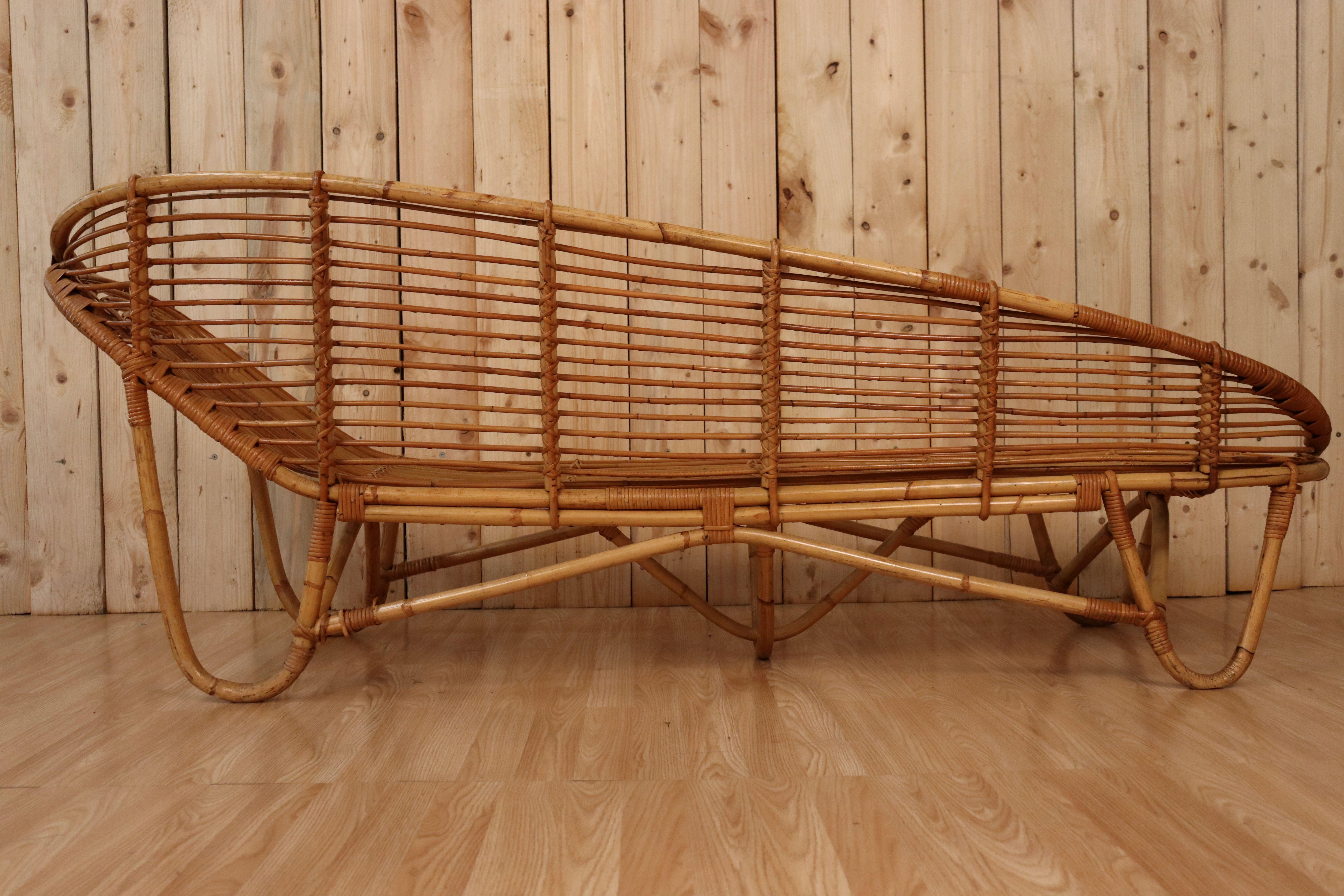 French Rattan Daybed 1960s For Sale