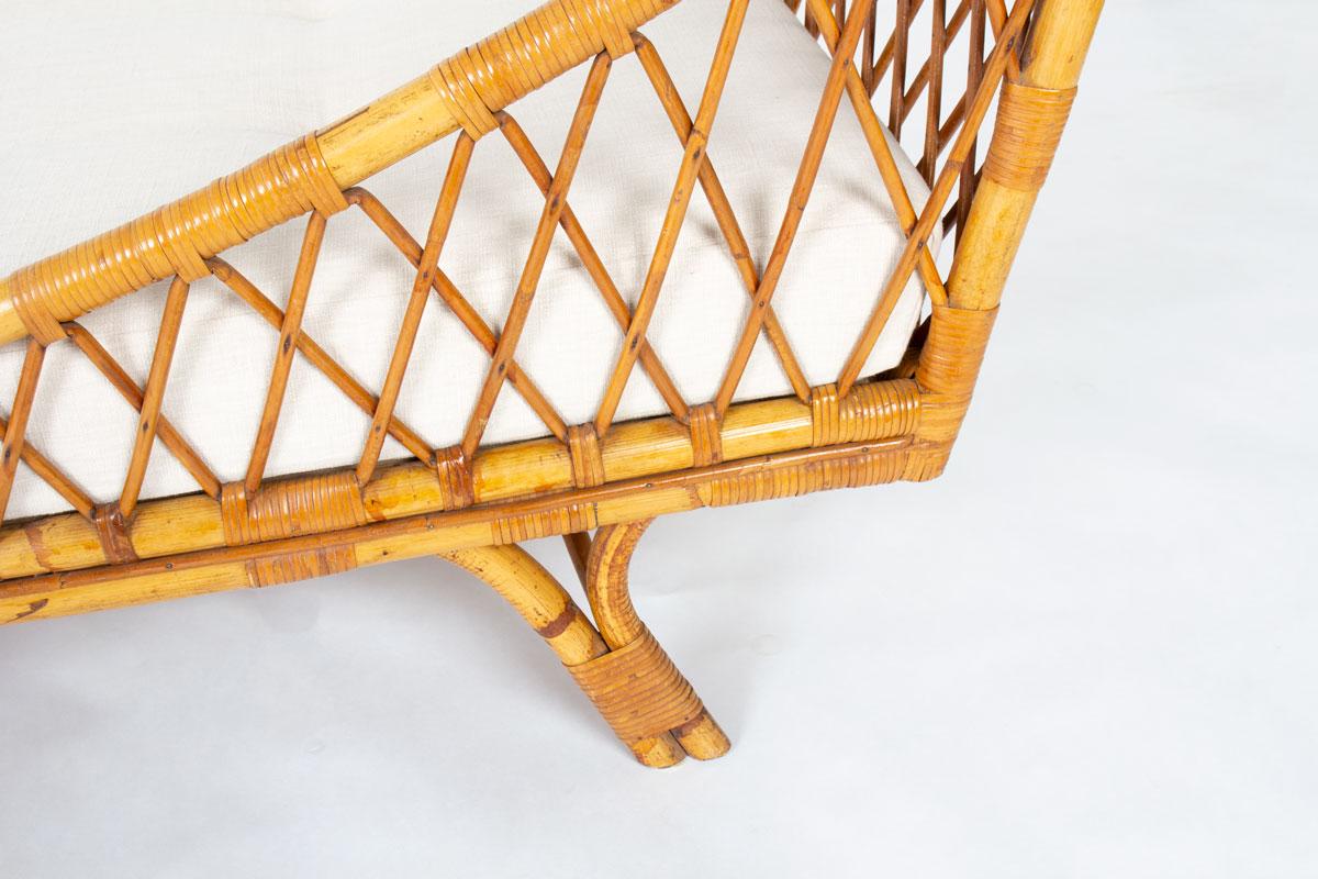 Méridienne en rotin avec matelas en tissu beige 1950 en vente 4