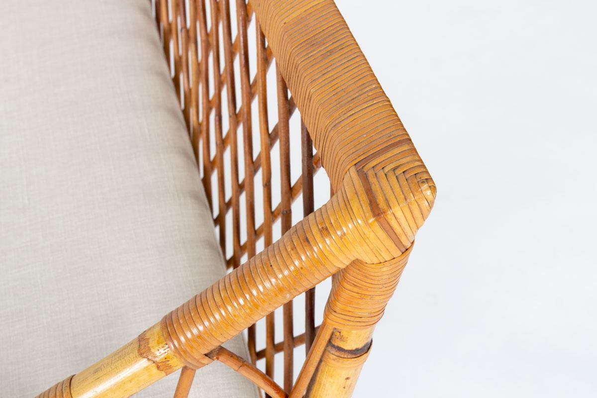 Méridienne en rotin avec matelas en tissu beige 1950 en vente 5