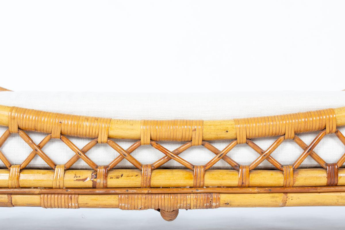 Méridienne en rotin avec matelas en tissu beige 1950 en vente 2