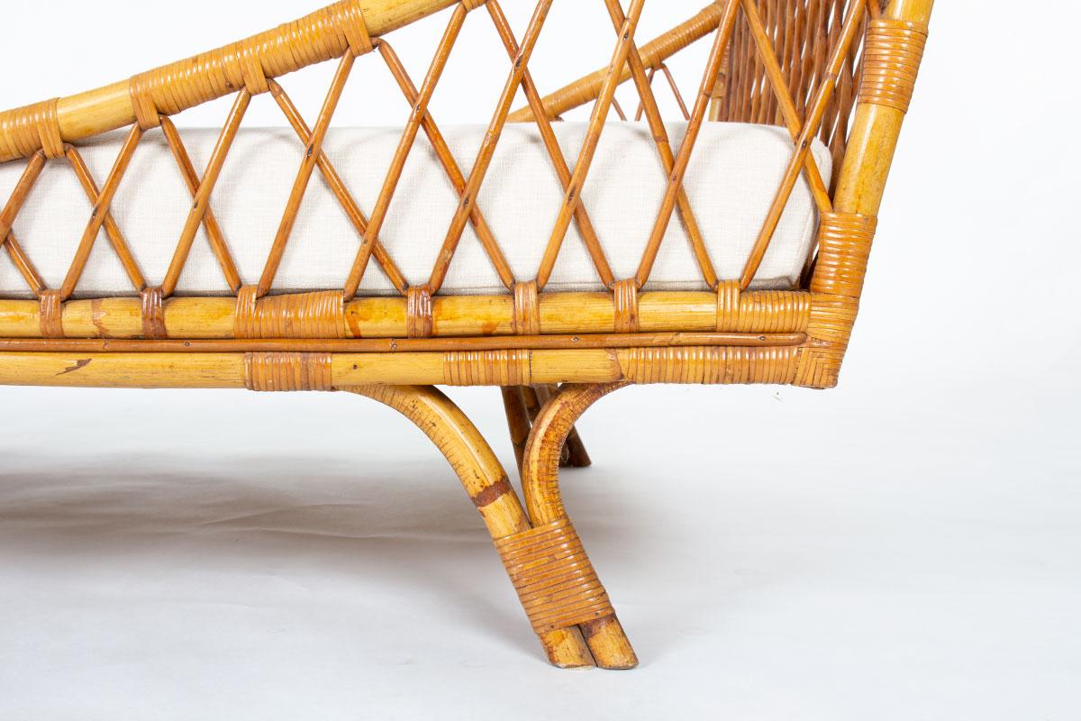 Méridienne en rotin avec matelas en tissu beige 1950 en vente 3