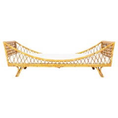 Rattan daybed with beige fabric mattress 1950
