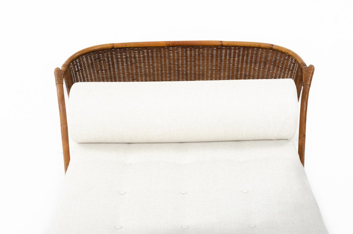 Rattan Daybed with Linen Fabric, 1950 5
