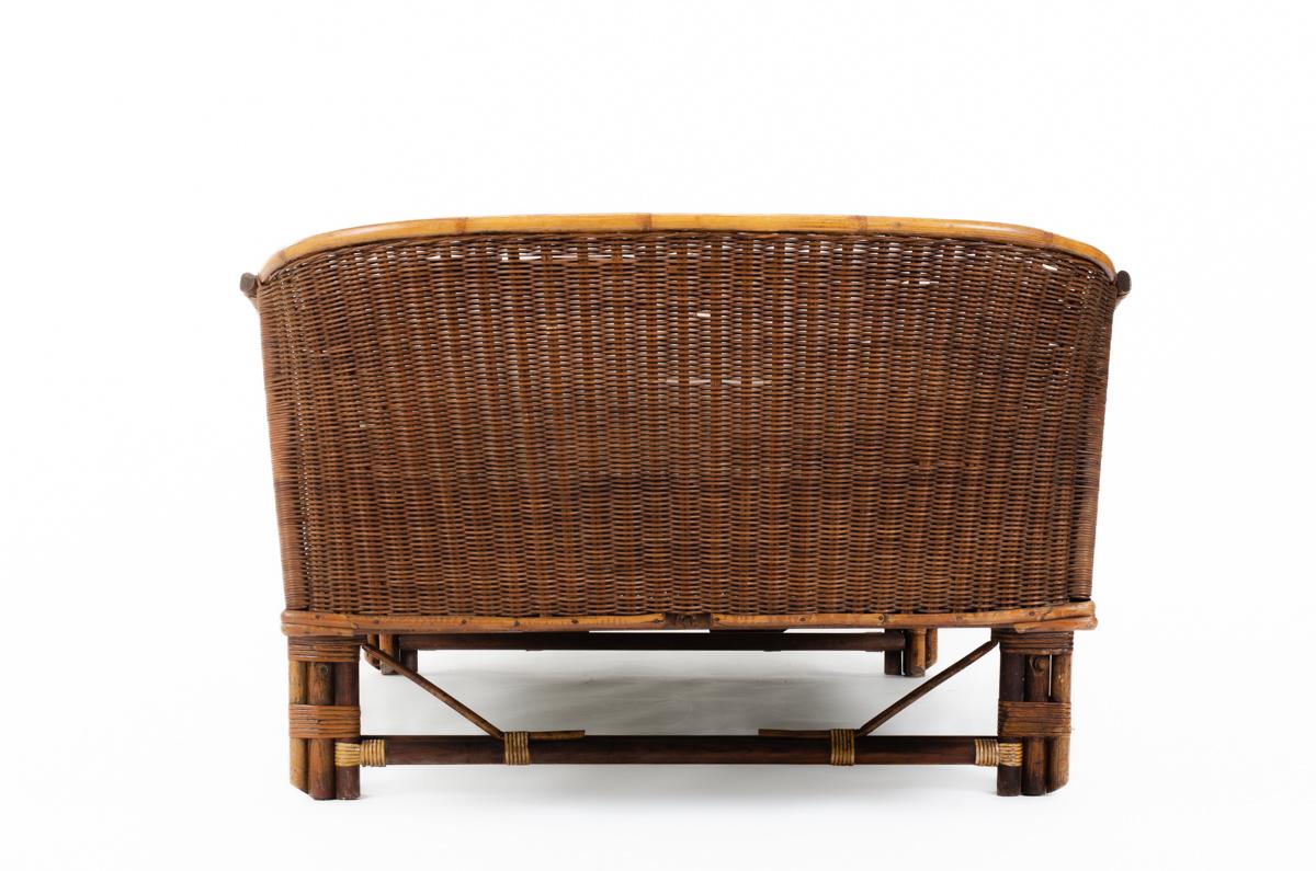Rattan Daybed with Linen Fabric, 1950 6