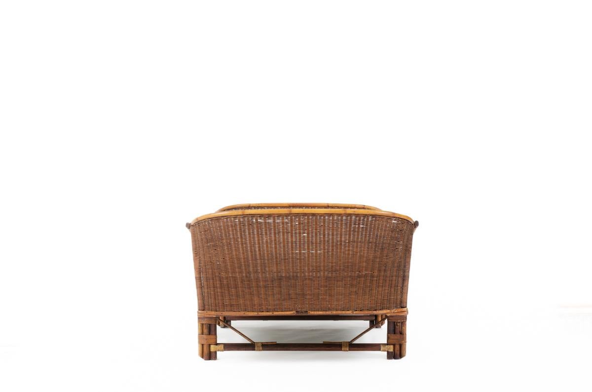 Rattan Daybed with Linen Fabric, 1950 7